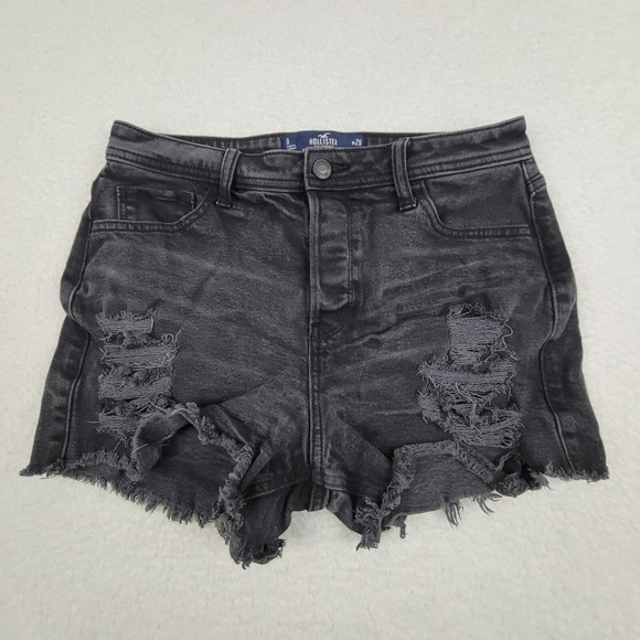 Hollister Pants - Hollister Curvy High Rise Mom Cut Off Shorts Womens 9 w29 Black Denim Distressed